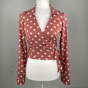 Forever 21 Dusty Rose Polka Dot Wrap Top Sz Small